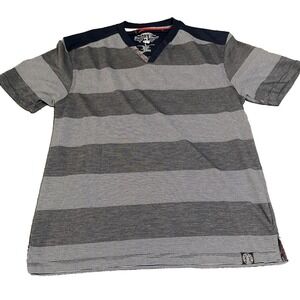 Denim & Rivets Henley T-Shirt Mens Large Navy Striped Good‎ Short Sleeve Cotton
